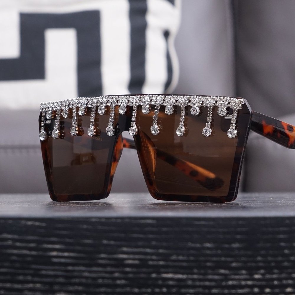 Rhinestone Rimless Flat Top Fashion Sunglasses